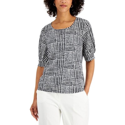 Kasper Womens Black-Ivory Houndstooth Pullover Top Blouse Petites PXL BHFO 9445