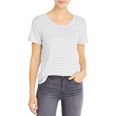 

Женская футболка с коротким рукавом в полоску из хлопковой смеси Three Dots, White/charcoal stripe