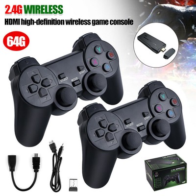 Wireless HDMI 4K TV Game Stick Console 20000+ Built-in Games +2 Wireless Gamepad