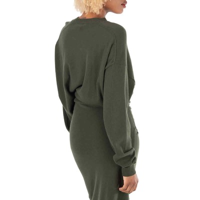 Pre-owned Kenzo Ladies Dark Khaki Asymmetric Hem Knit Jumper