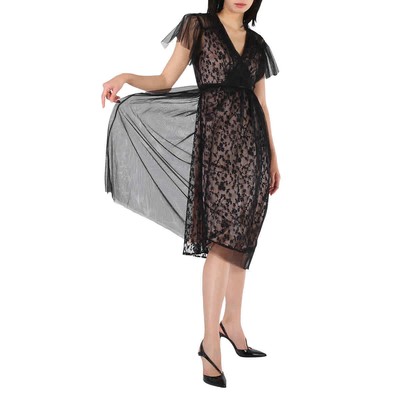 Pre-owned Burberry Ruffled Hem Embroidered Tulle Dress In Black
