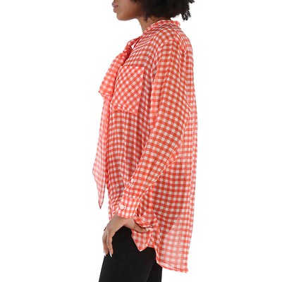 Pre-owned Burberry Gingham Silk Chiffon Pussy-bow Blouse In Multicolor