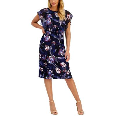 

Женское темно-синее полупрозрачное платье миди до середины икры с цветочным принтом Connected Apparel  BHFO 7972, Navy