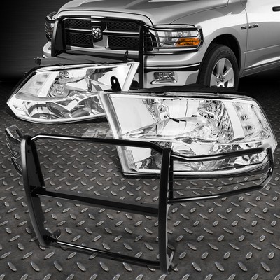ХРОМИРОВАННЫЙ КОРПУС ЧЕТЫРЕХЪЯДЕРНОЙ ФАРЫ С ПРОЗРАЧНЫМ УГЛОМ + ЧЕРНАЯ ПЕРЕДНЯЯ ЗАЩИТА ДЛЯ 09-17 RAM 1500