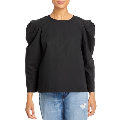 

Joie Womens Rene Черная блузка с круглым вырезом и пышными рукавами  BHFO 6016, Caviar