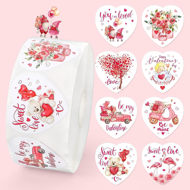 500Pcs Valentine'S Day Heart Stickers Roll,1In Colorful Small Heart Scrapbook St