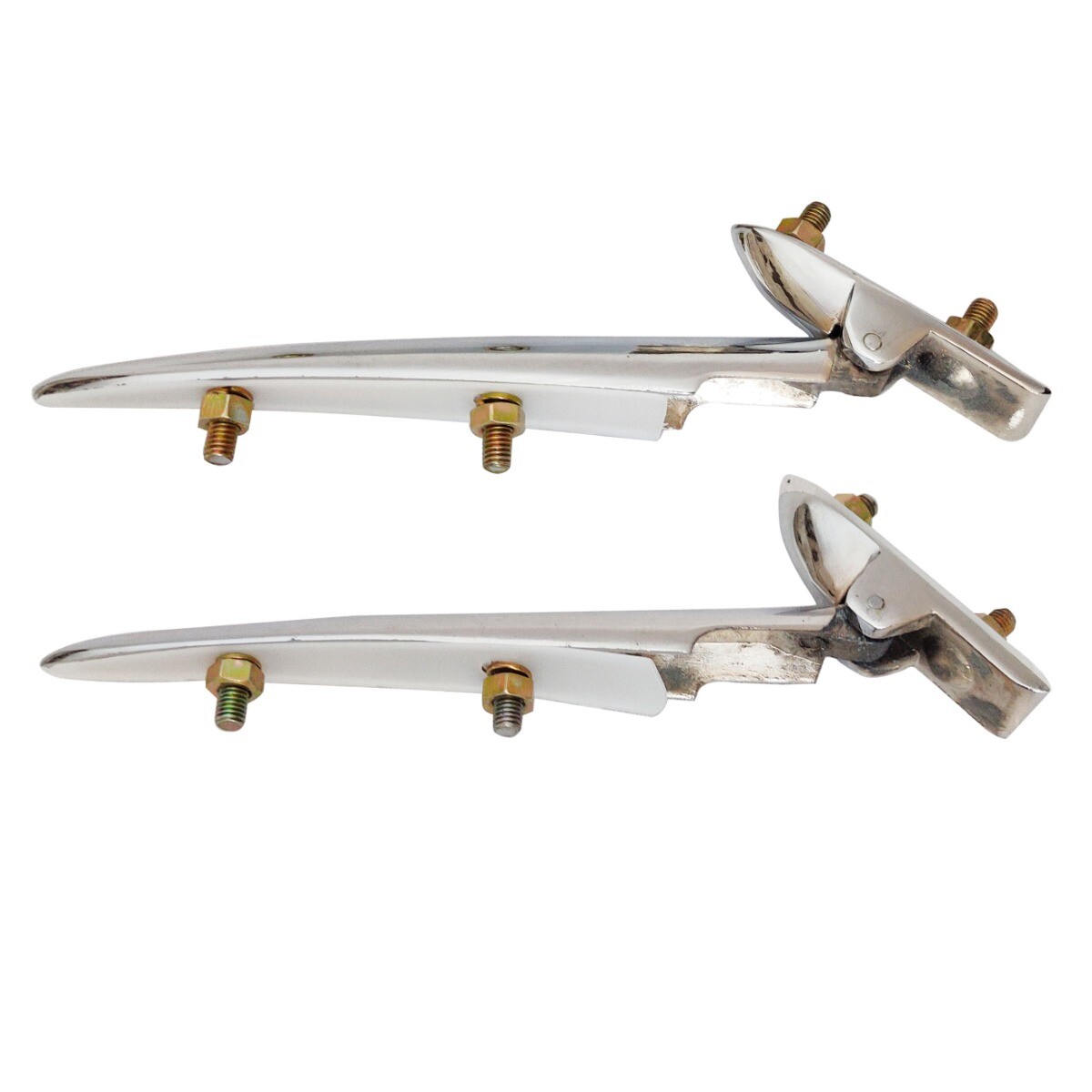 Pair Bonnet Hinges Steel Chrome Plated + Nuts Ambassador Morris Oxford 1950`s 