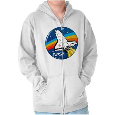 NASA Retro Logo Space Shuttle Rocket Vintage Sweatshirt Zip Up Hoodie Men Women
