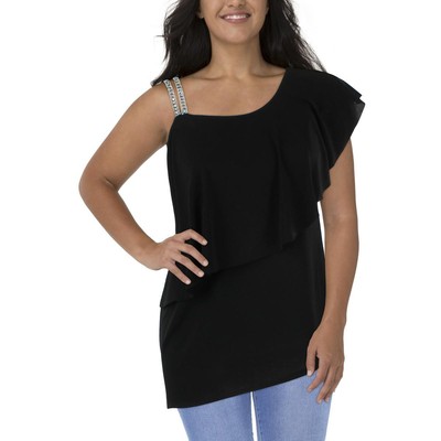 

Belldini Женская черная блузка на одно плечо со стразами, топ плюс  BHFO 0002, Черный