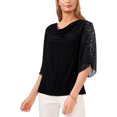 

Женская черная блузка-рубашка из крепа MSK с бисером Top Petites  BHFO 0943, Черный