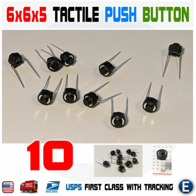 10pcs 6x6x5 2 Pin PCB Momentary Tactile Tact Push Button DIP Micro Switch Black