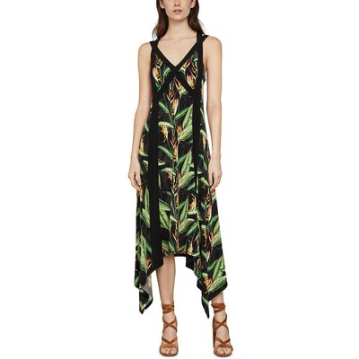 Женское черное платье миди чайной длины с цветочным принтом BCBGMAXAZRIA XS BHFO 2249