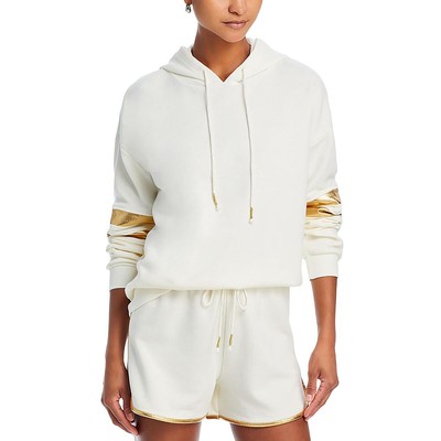 Удобная толстовка Aqua Womens из хлопчатобумажной смеси цвета слоновой кости с металлическим принтом XS BHFO 8527
