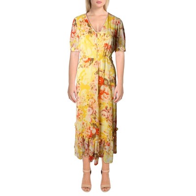 

Женское желтое шифоновое макси-платье Calvin Klein с цветочным принтом Petites  BHFO 0971, Yellow multi