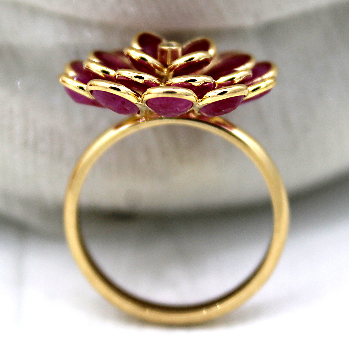 Pre-owned Archariel Natural Flower Ruby Diamond Statement Ring 14kt Solid Yellow Gol Meaniful Gift In Red