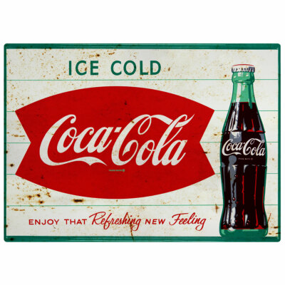 Ice Cold Coca-Cola Fishtail 1960s Wall Decal Distressed Officially Licensed USA