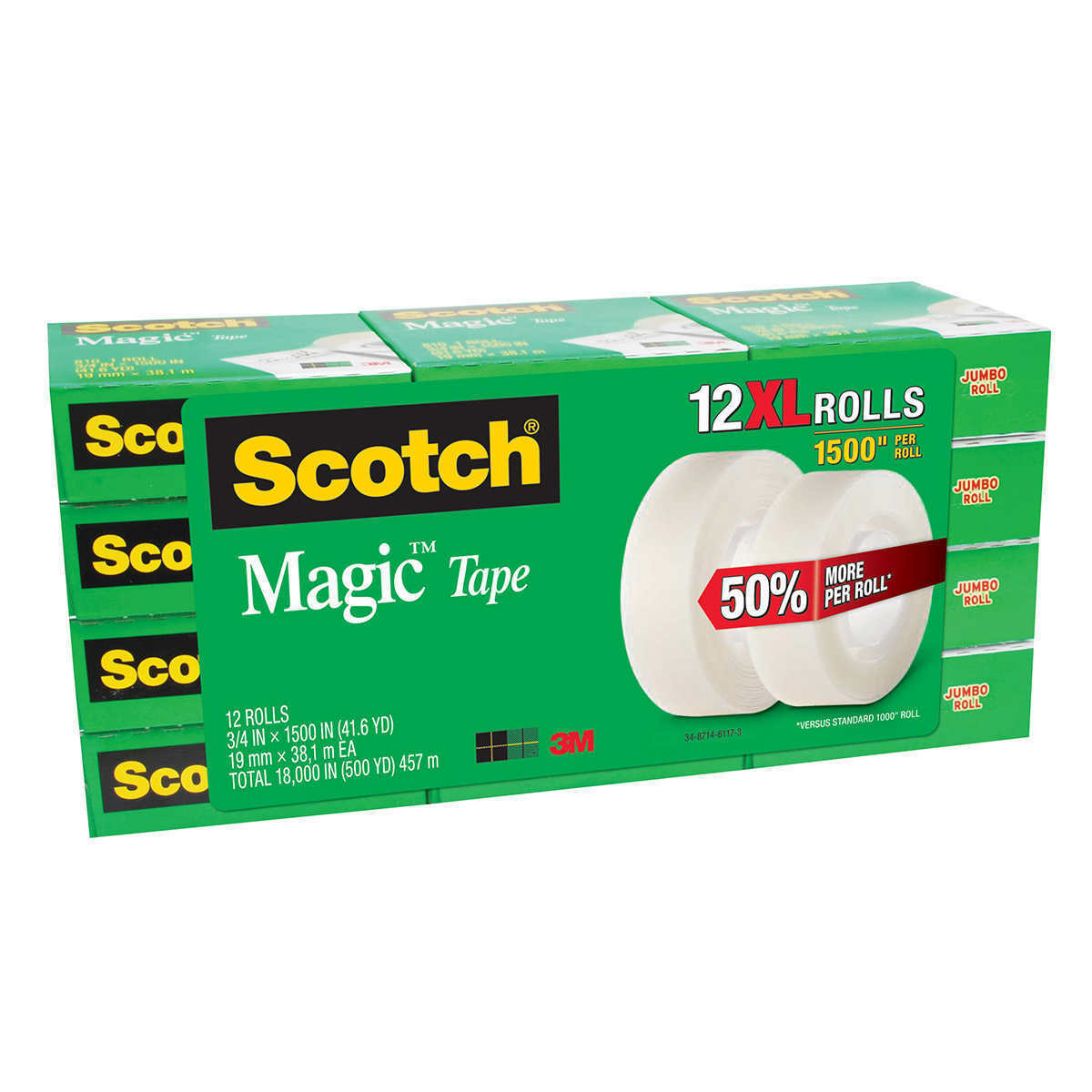 Scotch Magic Tape Refill 12 Rolls, 3/4" x 1500" per Roll Ori