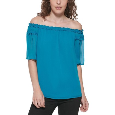

DKNY Женская открытая повседневная блузка с рюшами BHFO 7895, Malachite