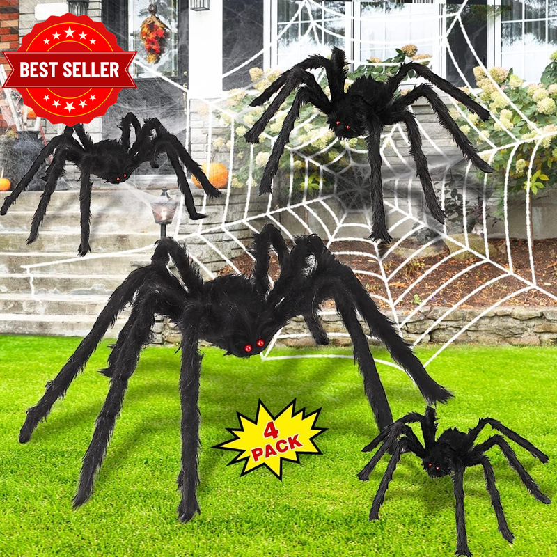 【4 Pcs】 Halloween Giant Spider Decorations, Lifelike Hairy Spide, Halloween Deco