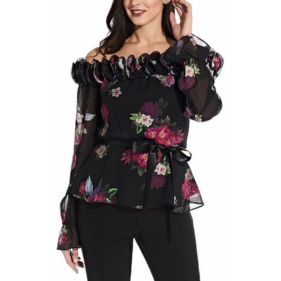 

Adrianna Papell Женская черная шифоновая блузка с цветочным принтом Вечерняя  BHFO 6243, Black/pink multi