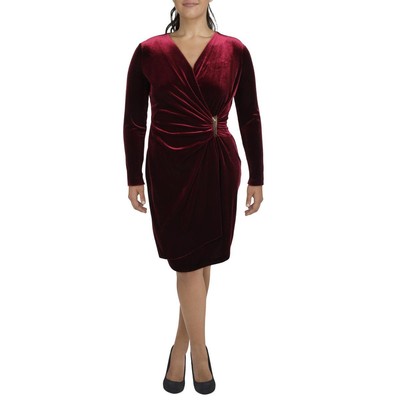 

Calvin Klein Женское красное бархатное вечернее платье миди с запахом  BHFO 4266, Красный