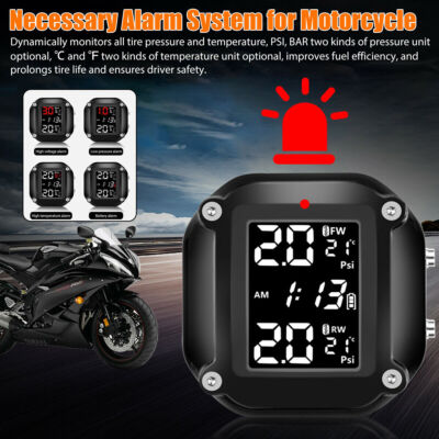 Waterproof Wireless Motorcycle TPMS Tire Tyre Pressure Monitor System +2 Sensors
