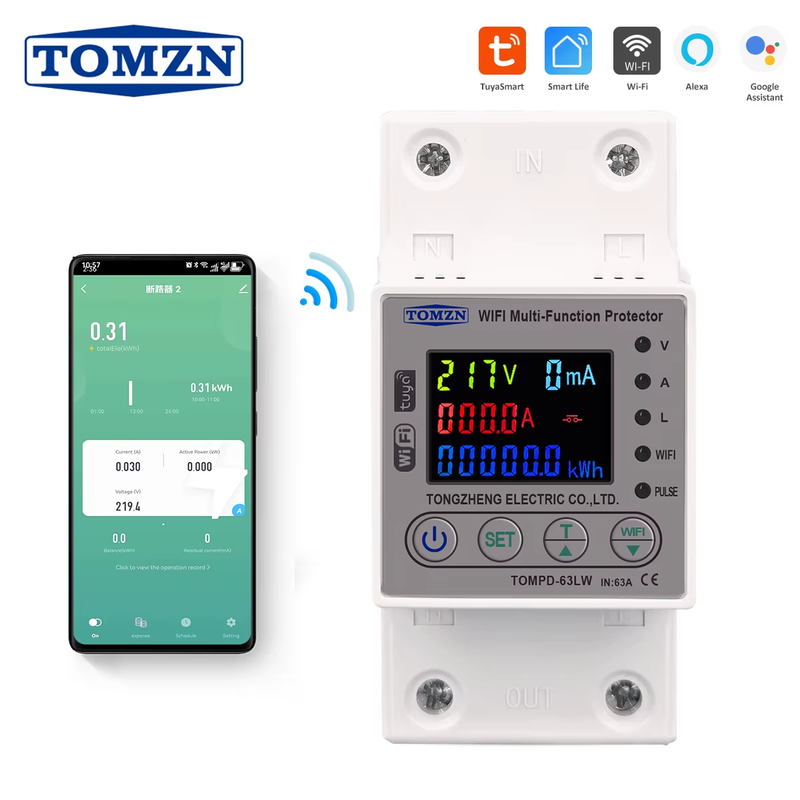 63A 80A WIFI Smart Energy Meter Kwh Metering Circuit Breaker Timer with voltage