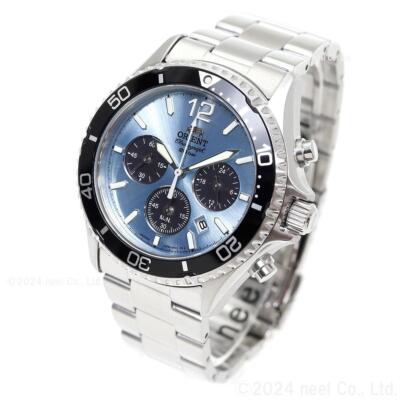 Pre-owned Orient Mako Rn-tx0206l Panda Sport Blue Dial Solar Analog Chronograph Men Watch
