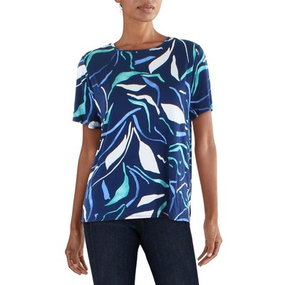 

Женская темно-синяя футболка Alfani с круглым вырезом и принтом Top Petites  BHFO 6429, Navy multi