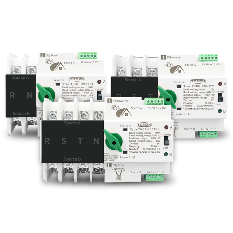 2P 3P 4P Din Rail ATS for PV and inverter Dual Power Automatic Transfer Selector