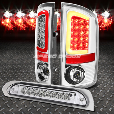ХРОМИРОВАННЫЙ КОРПУС ПРОЗРАЧНОГО 3D СВЕТОДИОДНОГО ЗАДНЕГО ФОНАРЯ + 3-Я ТОРМОЗНАЯ ГРУЗОВАЯ ЛАМПА ДЛЯ 02-05 DODGE RAM