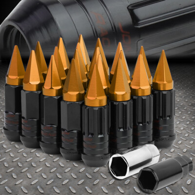 ОСТРОКОНЕЧНЫЙ КОЛПАЧОК ИЗ ОРАНЖЕВОЙ СТАЛИ С ШЛИЦЕМ, 16 ВЫСТУПОВ ОБОДА + 4 КОНТРГАЙКИ + КЛЮЧ M12X1,5 22 мм x 75 мм