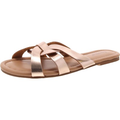 Luoika Womens Gold Slip On Slide Sandals Shoes 7 Extra Wide (E+, WW) BHFO 3240