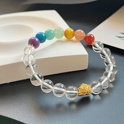 Women Healing 7 Chakra Yoga Lotus Natural Crystal 8mm Stone Elastic Bracelet