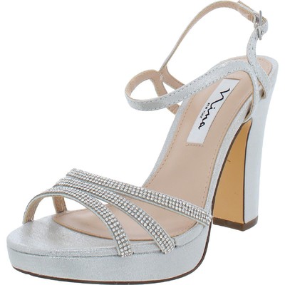 Женские босоножки Nina Saralyn Silver Satin под платье из атласа среднего размера (B,M) BHFO 4753