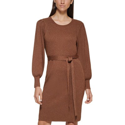 Женское коричневое металлическое миди-платье-свитер Calvin Klein с поясом XL BHFO 0603
