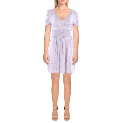 Короткое мини-платье с V-образным вырезом и цветочным принтом цвета морской волны для женщин S BHFO 7907