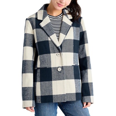Splendid Womens Navy Plaid Oversized Double-Breasted Blazer Jacket XS BHFO 8941