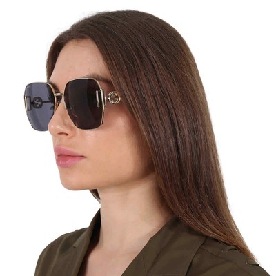 Pre-owned Gucci Grey Geometric Ladies Sunglasses Gg1207sa 002 64 Gg1207sa 002 64 In Gray