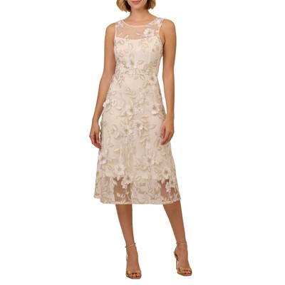 Adrianna Papell Womens Ivory 3D Floral Embroidery Fit & Flare Dress 8 BHFO 8633