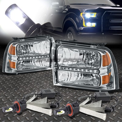 ХРОМИРОВАННЫЙ КОРПУС СВЕТОДИОДНОЙ ФАРЫ + СИСТЕМА БЕЛЫХ СВЕТОДИОДОВ 6000K ДЛЯ 05-07 F250/F350/F450