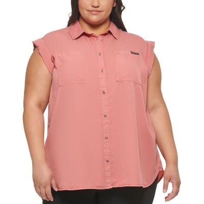 Calvin Klein Jeans Womens Pink Tencel Button-Down Top Shirt Plus 2X BHFO 1346