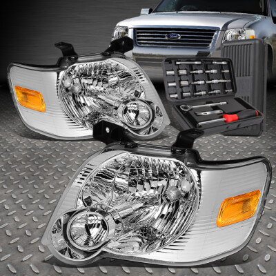ДЛЯ 06-10 FORD EXPLORER ХРОМИРОВАННЫЙ КОРПУС ЯНТАРНЫХ БОКОВЫХ ФАР ГОЛОВНОГО СВЕТА + НАБОР ИНСТРУМЕНТОВ