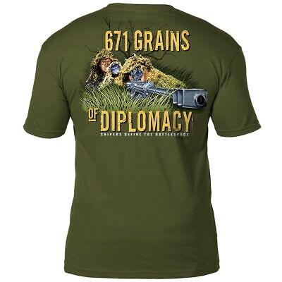 671 Grains of Diplomacy T-Shirt 7.62 Design SIZE M 100% Pre-shrunk cotton Green