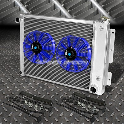 3-РЯДНЫЙ АЛЮМИНИЕВЫЙ РАДИАТОР + КОМПЛЕКТ ИЗ 2-Х 10-ТИ ВЕНТИЛЯТОРОВ СИНЕГО ЦВЕТА ДЛЯ 67-69 CHEVY CAMARO/FIREBIRD T/A