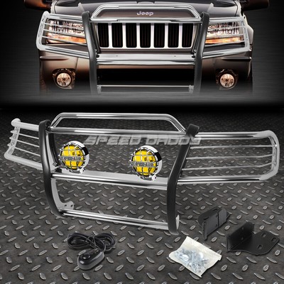ХРОМИРОВАННАЯ РЕШЕТКА РАДИАТОРА + КРУГЛАЯ ПРОТИВОТУМАННАЯ ФАРА ЯНТАРНОГО ЦВЕТА ДЛЯ JEEP GRAND CHEROKEE WJ 99-04