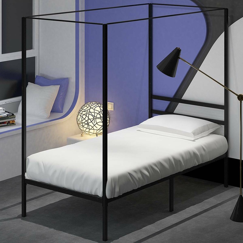 Twin Metal Canopy Bed Frame Mattress Platform Headboard Foundation Heavy Duty