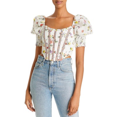 

Alice and Olivia Женская укороченная рубашка Audie с цветочным принтом и корсетом BHFO 5015, Multi