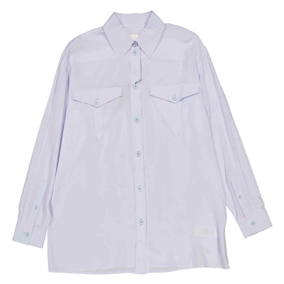 BURBERRY BURBERRY PALE BLUE IREM SILK CREPE DE CHINE LOGO DETAIL OVERSIZED SHIRT, BRAND