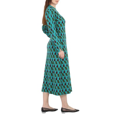 Pre-owned La Doublej La Double J Ladies Azzurro/militare/bordeaux Jacquard Long Sleeve Maxi Dress, In Red